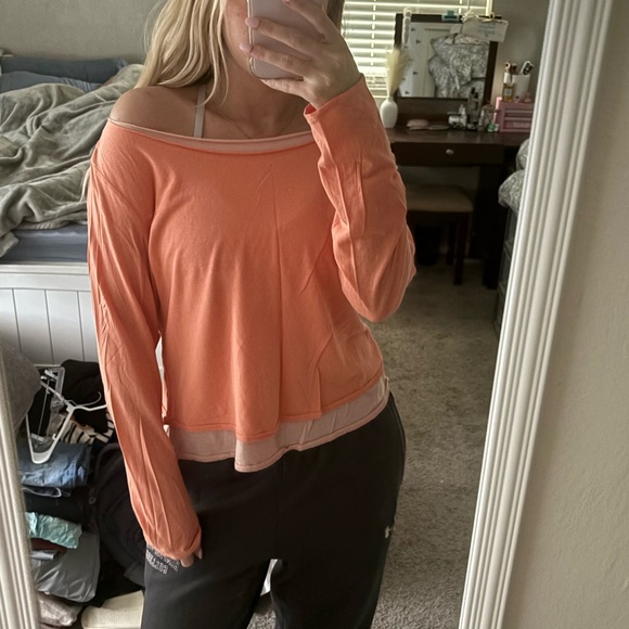 New York & Company Orange Off-Shoulder Sweatshirt - Picture 1 of 3
